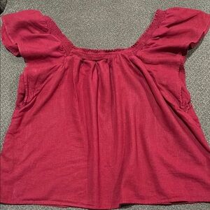 A NEW DAY Top XL Short Sleeve Elastic-Smocked Square Neckline Linen/Rayon